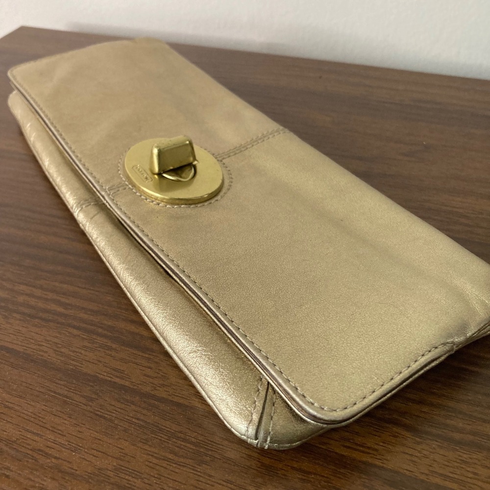 Coach Madeline Gold Metallic Leather Fold-Over Turnlock Clutch 13680 - Picture 3 of 12